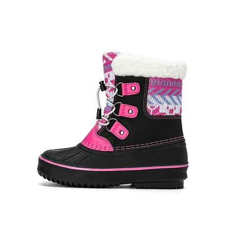 

UKAP Child Non-Slip Winter Shoes Hiking Breathable Duck Boots Outdoor Warm Lined Mid-Calf Boot Pink 11c