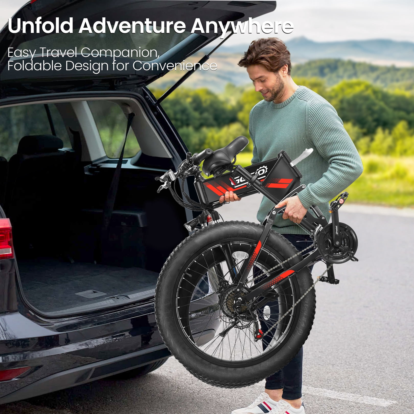 Gocio Ebike 750W Peak, 26"x4" Fat Tire Electric Bike, Full Suspensions, 48V 10.4Ah Foldable Electric Bikes Adult, LCD, 21 Speed, Electric Mountain Bike UL2849 Certified