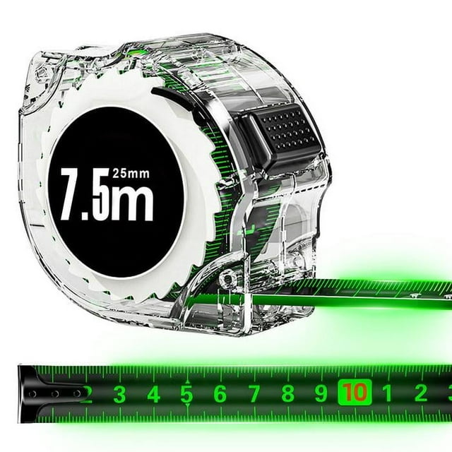 Flexómetro Retráctil Albañilería FlexGlow 1 Pza 7.5mx25mm ABS y Acero al Carbono Negro y Verde.