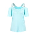 thumbnail image 3 of Women's Summer Off Shoulder Shirt Short Sleeve Lace Top Fashion V-Neck Strapless Blouse, 3 of 7