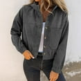 thumbnail image 2 of XPMWRP Women's Corduroy Loose Jacket Cropped Long Sleeve Button Down Solid Color Jackets Fall Fashionable Shacket Gray L, 2 of 7