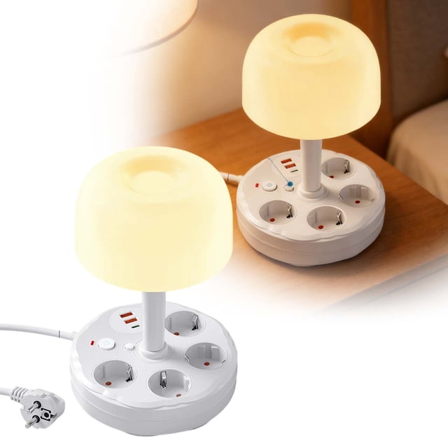 BotaniNest Functional Power Strip With Desk Lamp – USB Charging Ports Adjustable Night Light Surge Protector Charging Station For Home & Dorm Compact Design