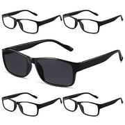Gaoye 5-Pack Reading Glasses Blue Light Blocking, Readers Sunglasses for Women Men Anti Glare Filter Eyeglasses (5-Pack Light Black/1 Sun, 1.25)