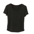 thumbnail image 2 of ClodeEU Women's Slim Fit Short Sleeve Crewneck T Shirt, Solid Color Casual Spring Summer Tee Black,Womens Plus M, 2 of 5