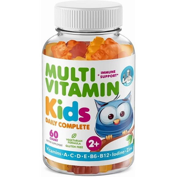 Dr. Moritz Kids Multivitamin Gummies 14 Essential Vitamins Daily Supplement for Ages 2 Vitamin A, C, D, E Vegetarian B6 & B12, Zinc, Biotin Gummy Multivitamins for Children, All Natural (60 Ct)