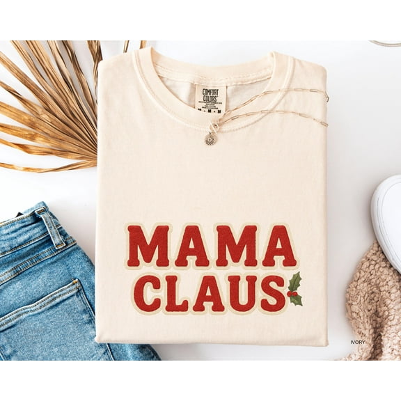 Faux Embroidered Christmas Mama Claus T-Shirt