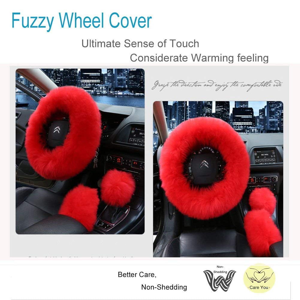 Uphily White Fluffy Auto Car Gear Shift Knob Cover /& Fuzzy Furry Handbrake Cover Protector Bundle Set for Women Girls