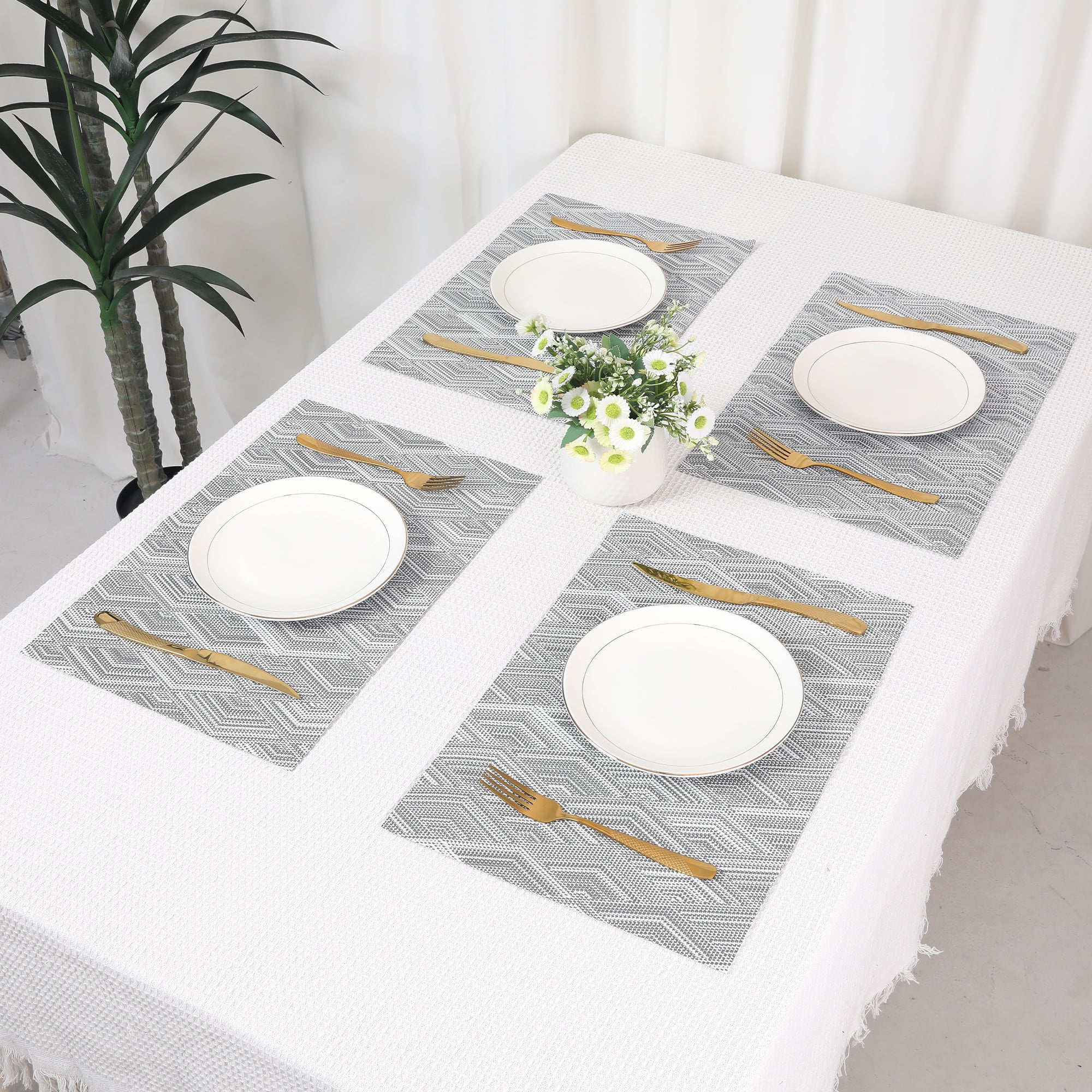 Unique Bargains Set of 8 Placemats for Dining Table Wipeable Table Mat Gray 18x12Inch