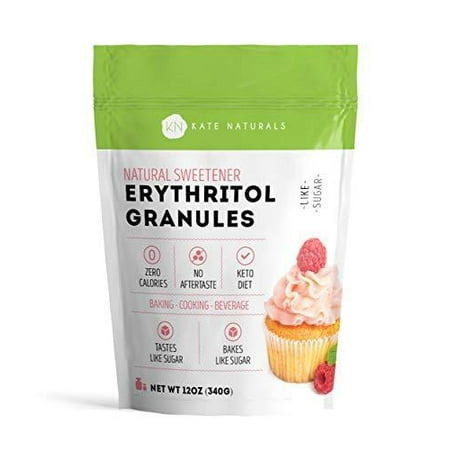 Erythritol Sweetener Granules by Kate Naturals. Perfect for Baking, Coffee,and Keto Diet. Non-GMO. Tastes and Bakes Like Sugar. Zero Calorie, Natural Sweetener. Resealable Bag. 1 Year Guarantee