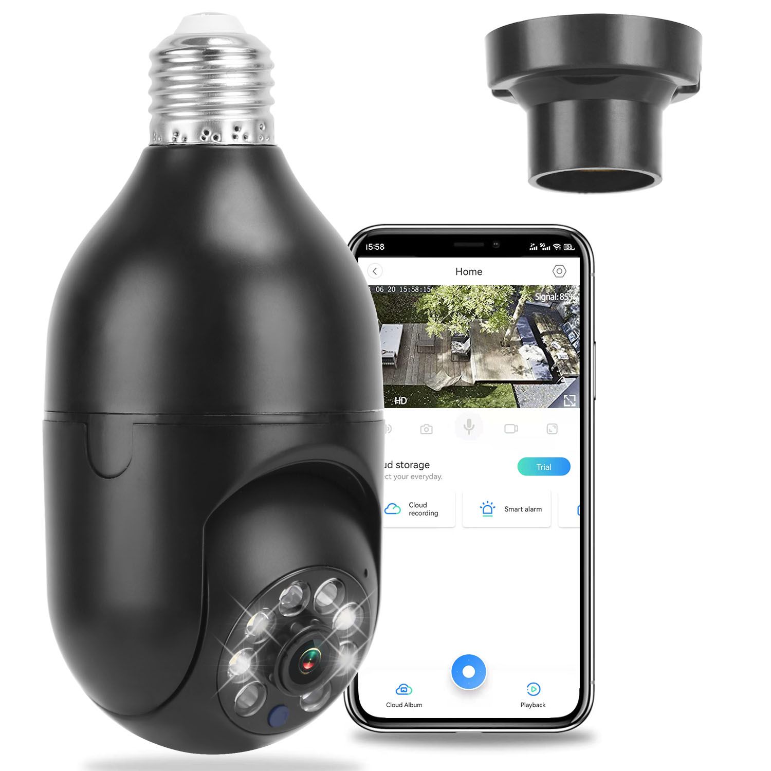 E27 WiFi Bulb Digital Camera 1080P FHD WiFi IP Pan Tilt Security Surveillance Camera with Two-Way Audio Night Vision Motion Detection Function APP Control