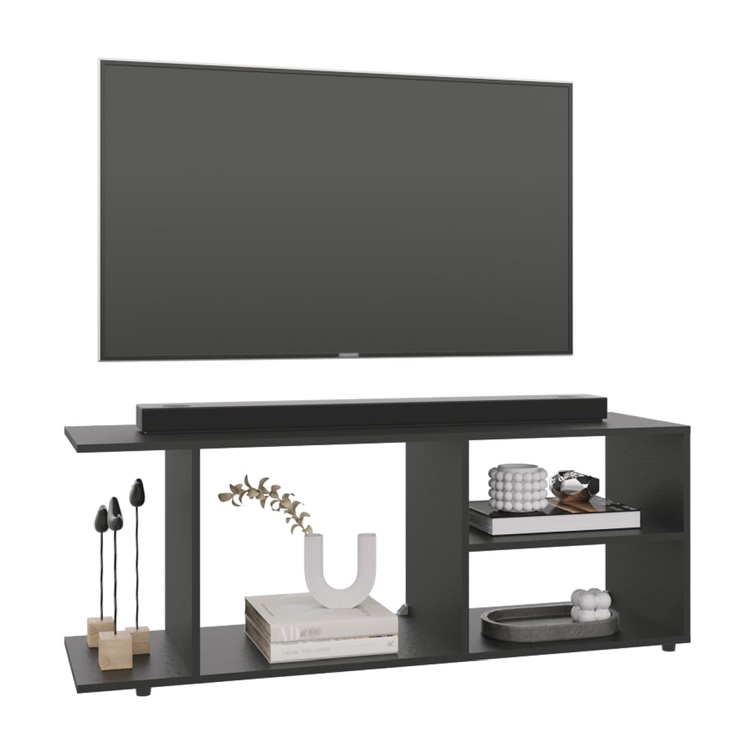 Entertainment Center 17.8" H, with 4 Shelves and 4 Legs, Black