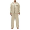 thumbnail image 2 of Mqqzkk Mens Pajamas Sets Long Sleeve Laple Collar Sleepwear Button -Down Loungewear Pjs Set Soft Nightwear with Pockets M, 2 of 7