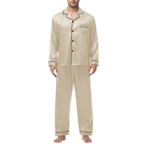 Mlzmgr Flannel Pajama Suit Sets for Men Long Sleeve Button down Shirts Full Length Pants Sleep Wear Men Sets