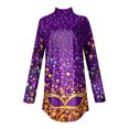thumbnail image 4 of Mardi Gras Shirts Womens Sparkly Sequins Mock Neck T Shirts Mask Print Long Sleeve Green Graphic Tee Purple 2XL, 4 of 6