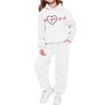 thumbnail image 1 of Conjunto de sudadera con capucha de manga larga para niños con estampado en forma de corazón y pantalones deportivos con lazo en las piernas, conjunto deportivo informal de dos piezas para niños, poli, 1 of 5