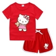 thumbnail image 2 of Hello Kitty-ropa para niños y niñas, Camiseta estampada bonita + Pantalones cortos, sudadera de cuello redondo de algodón puro, traje de camisa Base informal, 2 of 5