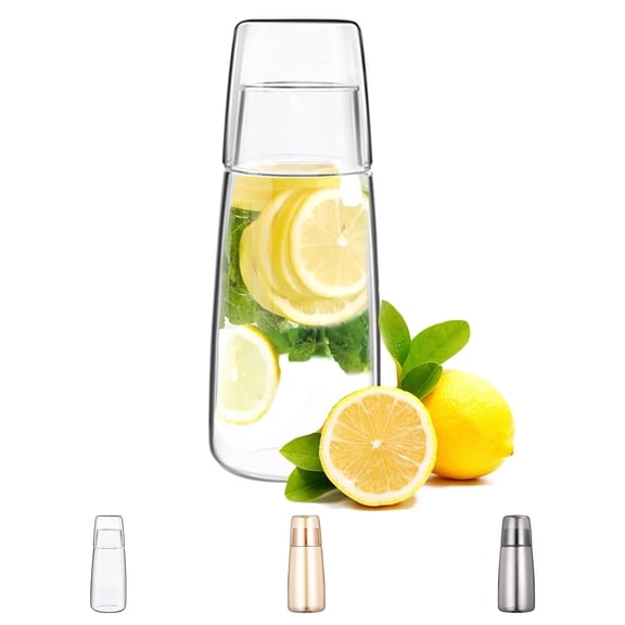 Bedside Carafe and Glass Set, Water Carafe with Glass Cup for Nightstand Bedroom Guest Room, Mouthwash Bottle for Bathroom Kitchen 25oz/750ml (Transparent)
