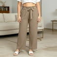 thumbnail image 5 of VEKDONE Plus Size Wide Leg Pants for Women Elastic Waist Drawstring Long Pants Summer Loose Fit Lightweight Daily Office Pants with Pockets Khaki XXXXXL, 5 of 6
