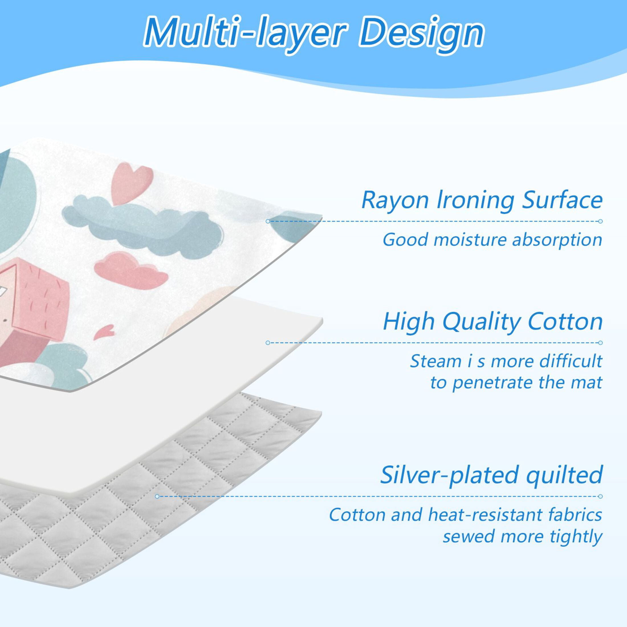 Cute Houses in The Clouds Hearts Ironing Mat Blanket Portable Travel Ironing Pad Heat Resistant Pad 47.2" x 27.6”