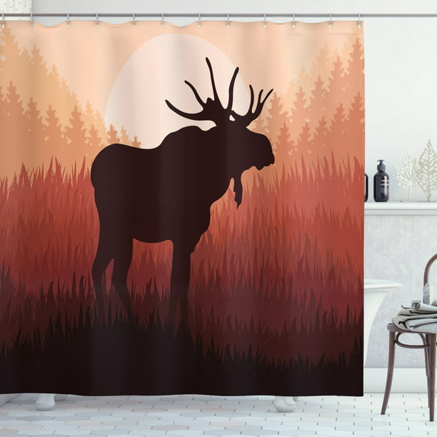 Moose Shower Curtain Antlers In Wild, Moose Themed Bathroom Accessories