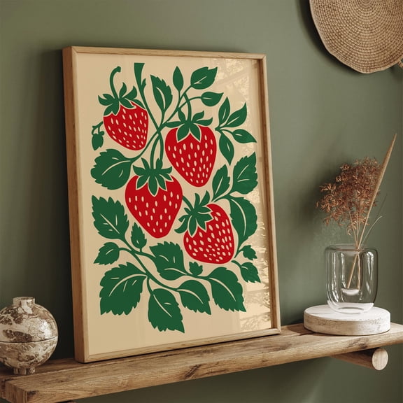 Strawberry Botanical Art Print: Retro Kitchen Wall Decor UNFRAMED Poster, Wall Art for Decor, Present, 8x12