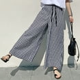 thumbnail image 4 of Alitao Lounge Pants Women Wide Leg Pants Woman Plaid Wide Leg Culotte Pants Gingham High Elastic Waisted Cropped Palazzo Pants With Pockets Baggy Pants Women'S Pants Black L, 4 of 5