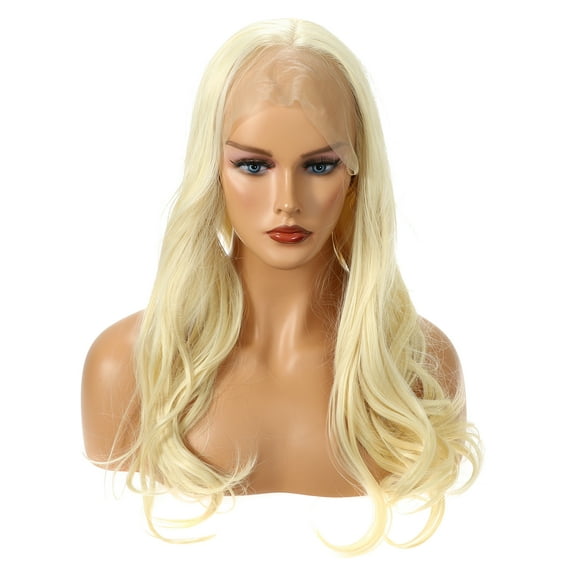Unique Bargains Lace Front Wigs for Women 18" Blonde Long Natural Curly with Wig Cap