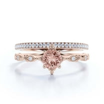Dazzling Boho & hippie 1.75 Carat Round Morganite And Diamond Moissanite Engagement Ring, Wedding Ring in 925 Sterling Silver With 18k Rose Gold Plating, Affordable Gift, Bridal Set, Matching Band