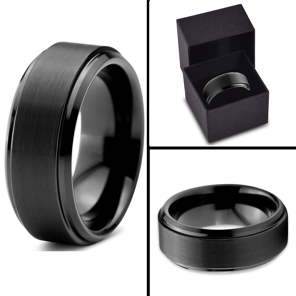 Tungsten Wedding Band Ring 8mm For Men Women Comfort Fit Black Tungsten Wedding Band Ring 8mm For Men Women Comfort Fit Black Beveled Edge Polished Brushed Lifetime Guarantee