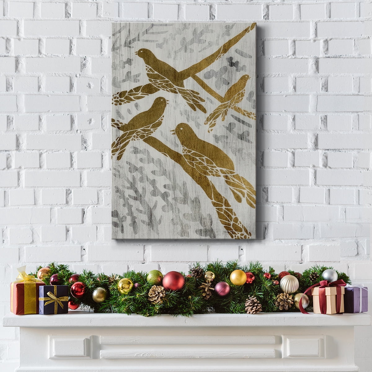 Four Calling Birds - Gold Leaf Holiday- Gallery Wrapped Canvas