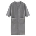 thumbnail image 2 of Women Robe Zip up Homewear Loose Nightgowns Bathrobe V-neck Soft Sleep Shirt Loungewear Sleepwear with Pockets, 2 of 6