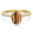 thumbnail image 3 of Gem Stone King 14K Two Tone Gold Brown Tiger Eye and Lab Grown Diamond Engagement Ring for Women | 1.66 Cttw | Oval 9X7MM | Gemstone Birthstone | Size 6, 3 of 6