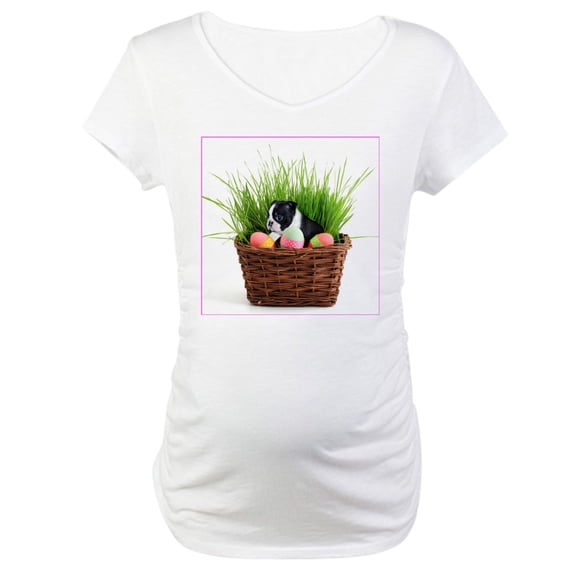 CafePress - Easter Boston Terrier Dog Maternity T Shirt - Cotton Maternity T-shirt, Cute & Funny Pregnancy Tee