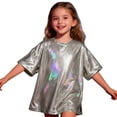 thumbnail image 5 of XIMIN Kids Girls Boys Shiny Metallic Short Sleeve T-Shirt Sparkly Glitter Top for Jazz Dance Hip Hop Performance Party Blouse, 5 of 6