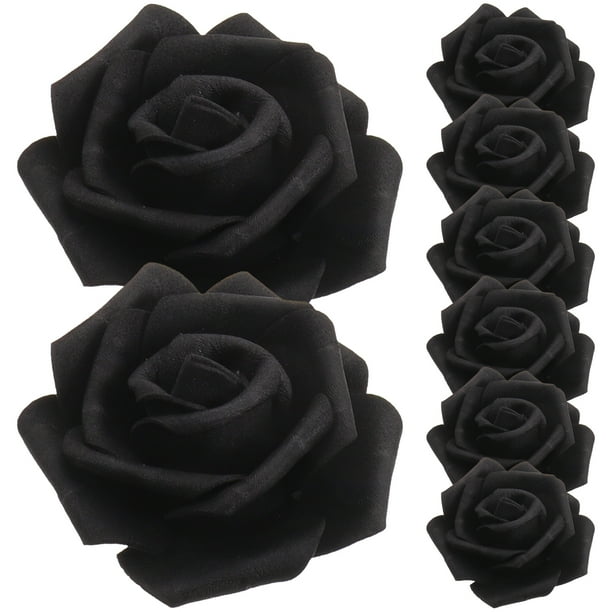 100 piezas de rosas artificiales de imitación de cabeza de rosa negra para decoración de manualidades DIY