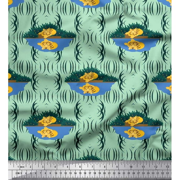 Soimoi Velvet Fabric Grass & Tiger Kids Print Sewing Fabric Yard 58 Inch Wide