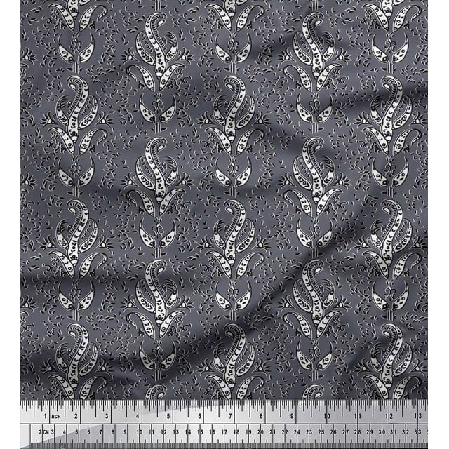 Soimoi Polyester Crepe Fabric Leaves Block Print Sewing Fabric Yard 52 Inch Wide