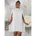 thumbnail image 4 of Robe Cape Plissée en Mousseline, Manches Cape, Longueur Genou, Invitée de Mariage, Robe Droite, Vêtements pour Femmes, 4 of 7