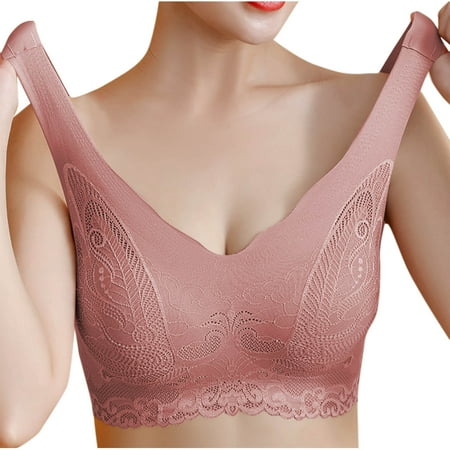 Ousvtion Clearance Deals Women s Wireless Bra  Lace Mesh Bras Full-Coverage No Underwire Bralettes Removable Padded T Shirt Bralette Thin Summer Underwear Red XX-Large