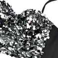 thumbnail image 4 of VISALY Women's Sparkly Sequin Bustier Crop Top Shiny Sequin Push Up Club Party Corset Top&nbsp;Glitter Camisole Tank Top Spaghetti Strap Top Tight Fitting Tank Top Trendy Sleeveless Tube Tops Black L, 4 of 5