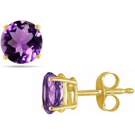 Genuine Mixed Gemstone - 14K Gold 2.0Cttw Round Genuine Amethyst Gemstone Stud Earrings