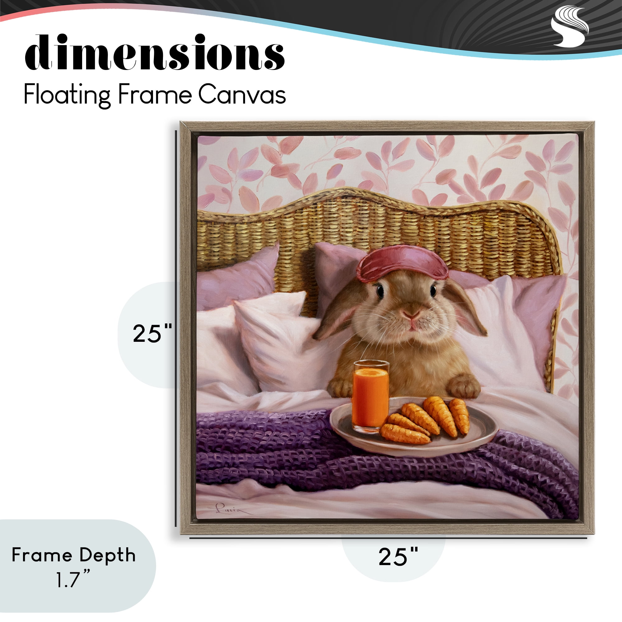Stupell Industries Hoppy Meal Bunny in Bed Brown Framed Floater Canvas Wall Art, design by Lucia Heffernan