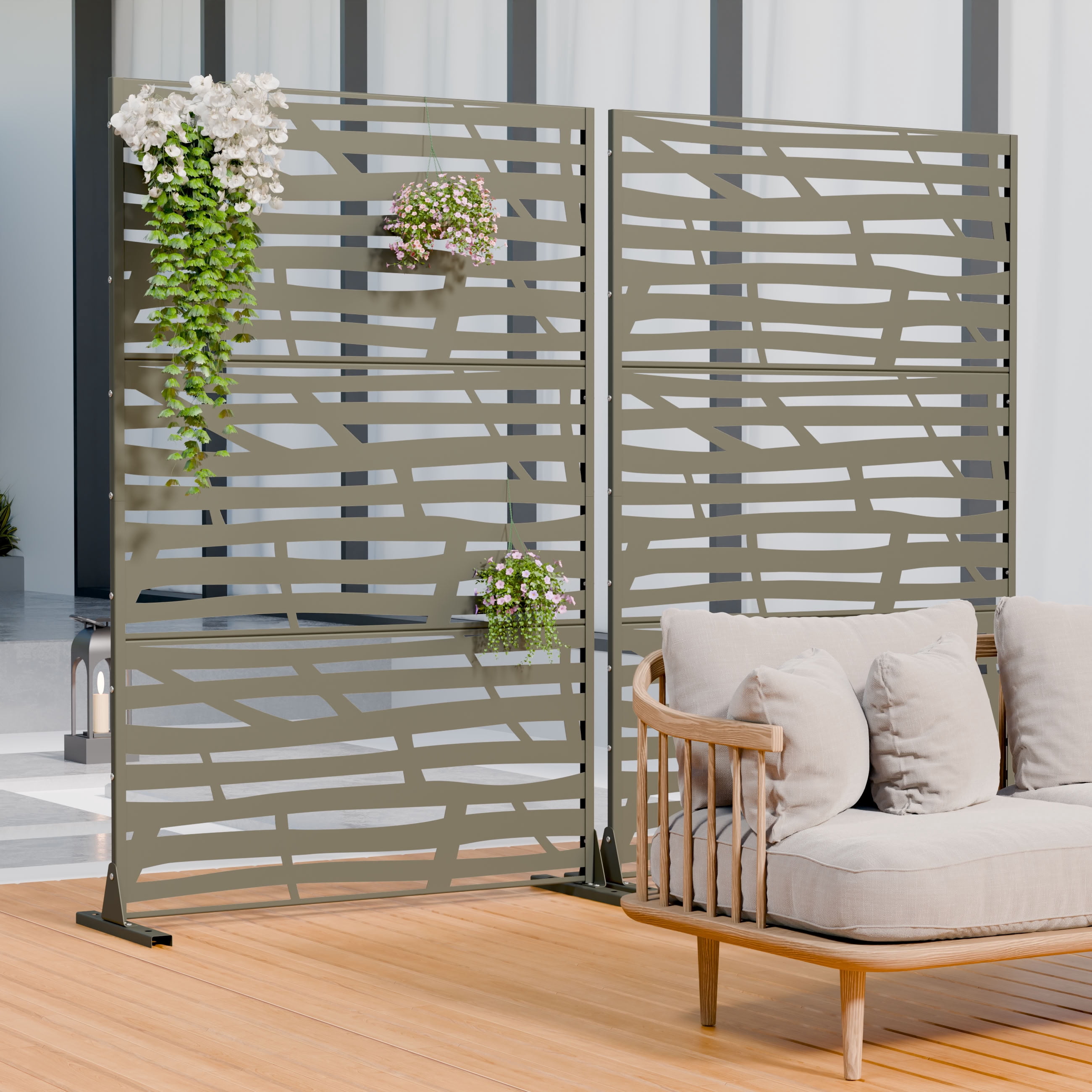MAYEERTY 72*35in Outdoor Privacy Screen, Powder Coated Metal Privacy Fence, Yard Privacy Panel for Patio, Balcony, Garden