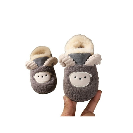 

Gomelly Kids Snow Boot Plush Lined Warm Shoes Faux Fur Winter Fluffy Slipper Booties Indoor Outdoor School Fuzzy Slippers Gray 7C
