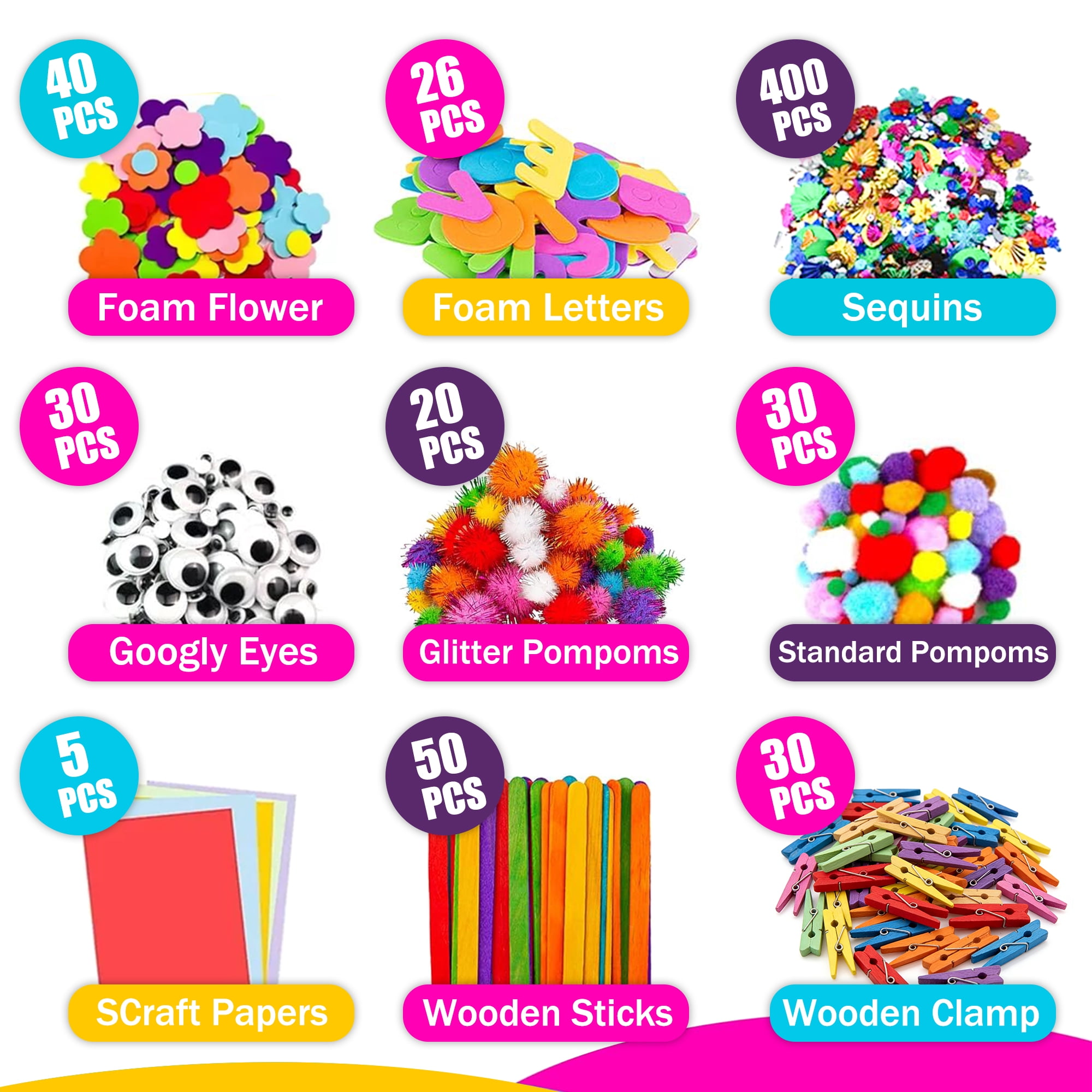 GARITIN Arts and Crafts Supplies for Kids, 1200+Pcs Creative Art Kit for Boys & Girls, DIY Crafting Materials for Home & School Classroom Projects