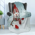 thumbnail image 4 of Snowman Soft Flannel Fleece Throw Blanket, Smiling 3D Style Mascot with Hat and Scarf Snowy Mountains Trees Seasonal Happy, Cozy Plush for Indoor and Outdoor Use, 60" x 80", Multicolor, by Ambesonne, 4 of 5