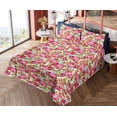 thumbnail image 4 of Ambesonne Retro Fitted & Flat Sheet with Shams 4 Pcs Set, Red Roses Leaves Plain Back, Queen, Dark Pink Fern Green, 4 of 5