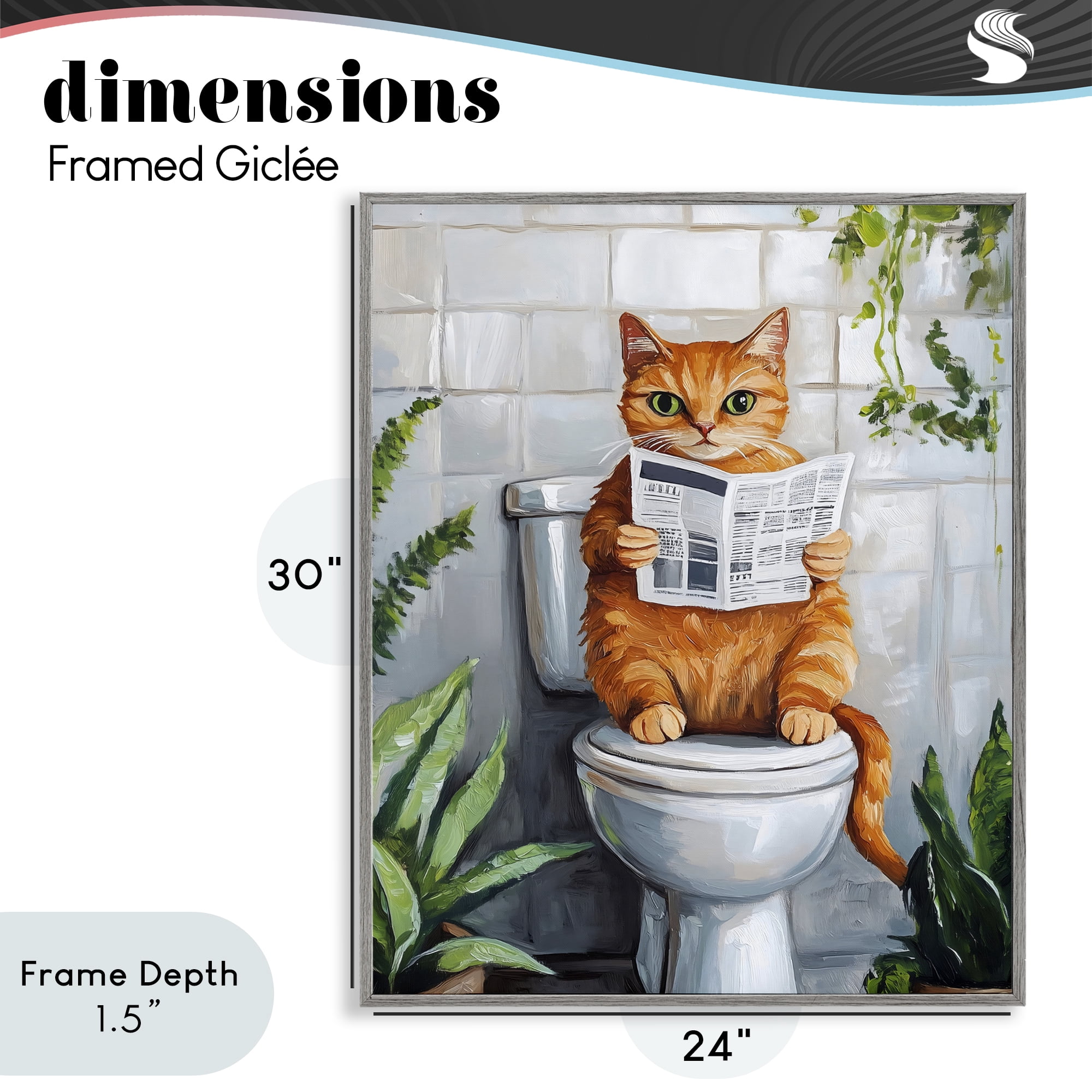 Stupell Industries Orange Cat Reading Paper Gray Framed Giclee Art, design by The Prints Vibe