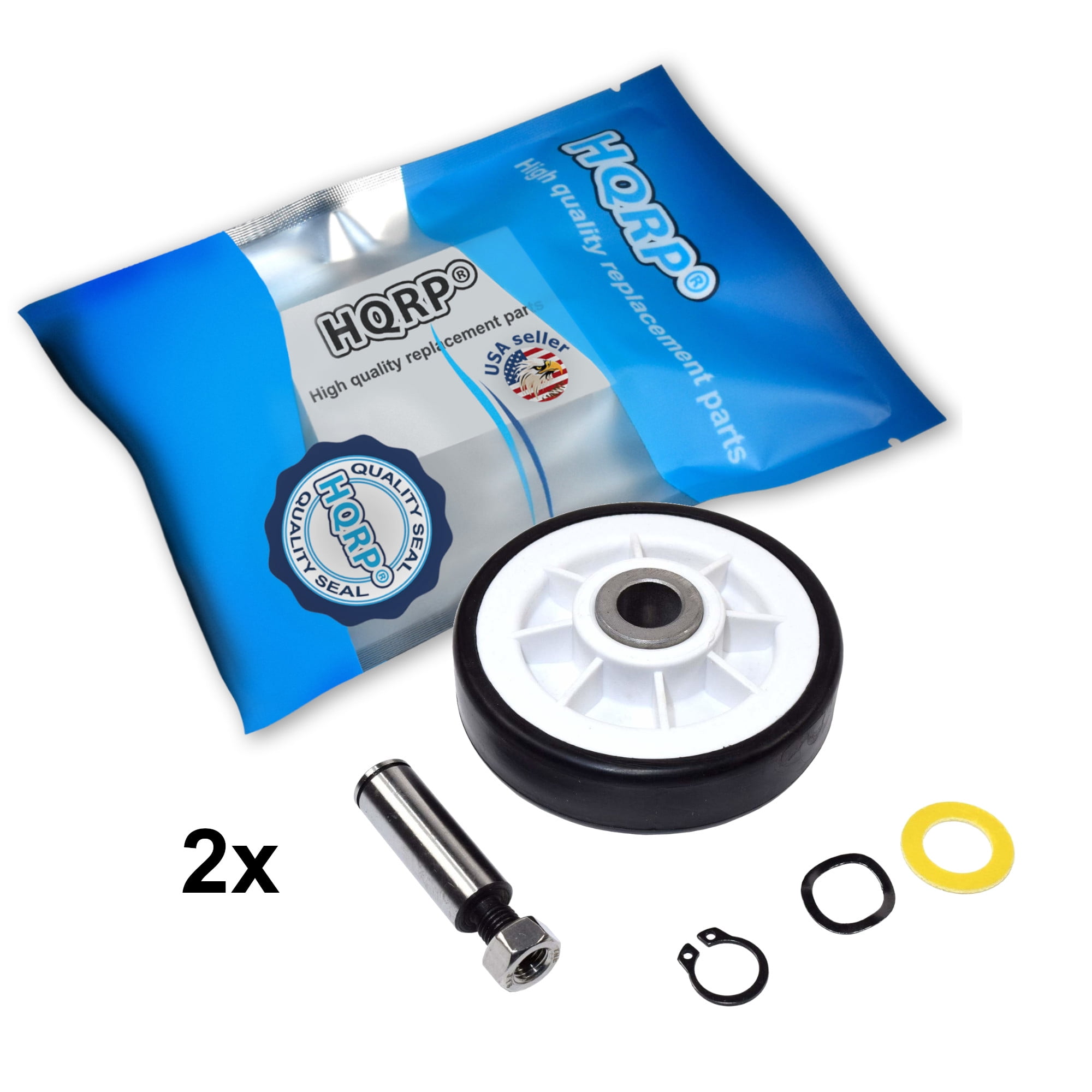 HQRP 2-Pack Drum Roller Wheel w/Shaft for Crosley CDE4205AYJ CDE4205AYW CDE4205AZJ CDE4205AZW