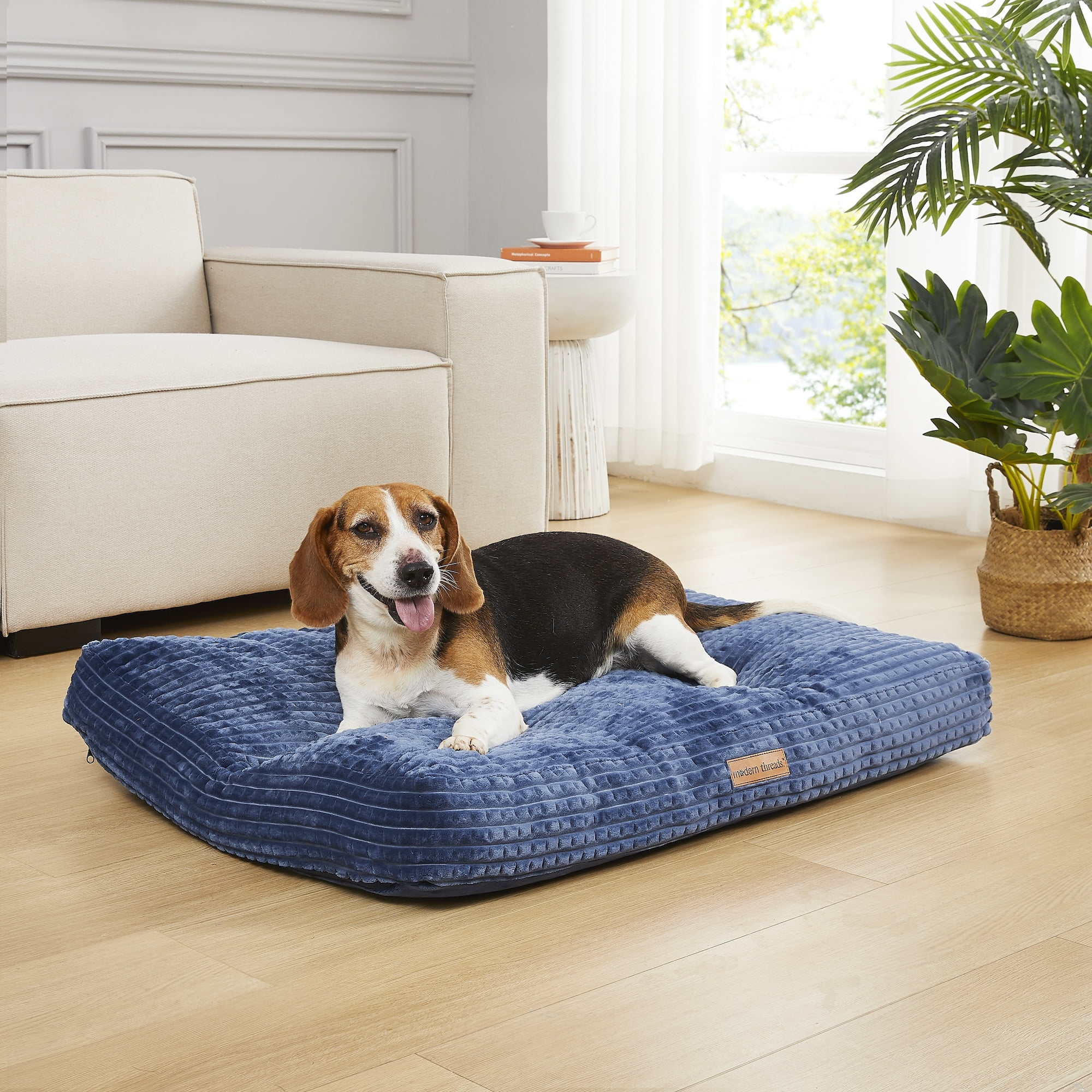 Modern Threads Ultra Plush Orthopedic Large Textured Memory Foam Pillow Bed for Dogs, Blue